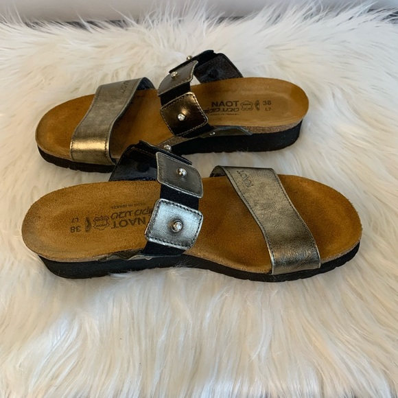 Naot Silver Sandals Metallic Comfort Slides - Picture 8 of 8